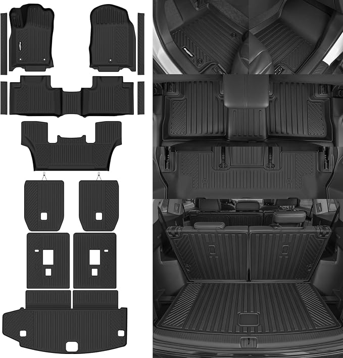 Floor Mats for 2011-2012 Dodge Durango 6 Seats/Captain Seat, Trunk Mat and 2nd/3rd Backrest Mat & Door Sill Guard All Weather TPE Protector for Dodge Durango Accessories