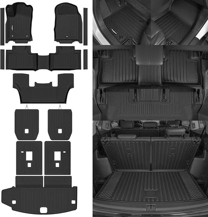 Floor Mats for 2011-2012 Dodge Durango 6 Seats/Captain Seat, Trunk Mat and 2nd/3rd Backrest Mat & Door Sill Guard All Weather TPE Protector for Dodge Durango Accessories