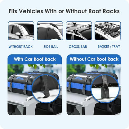 Car Rooftop Cargo Carrier Bag 20 Cubic Feet, 100% Waterproof Heavy Duty Car Roof Bag for All Vehicle with/Without Racks - Anti-Slip Mat, 6 Door Hooks, Storage Bags, 5CM Straps(Blue)