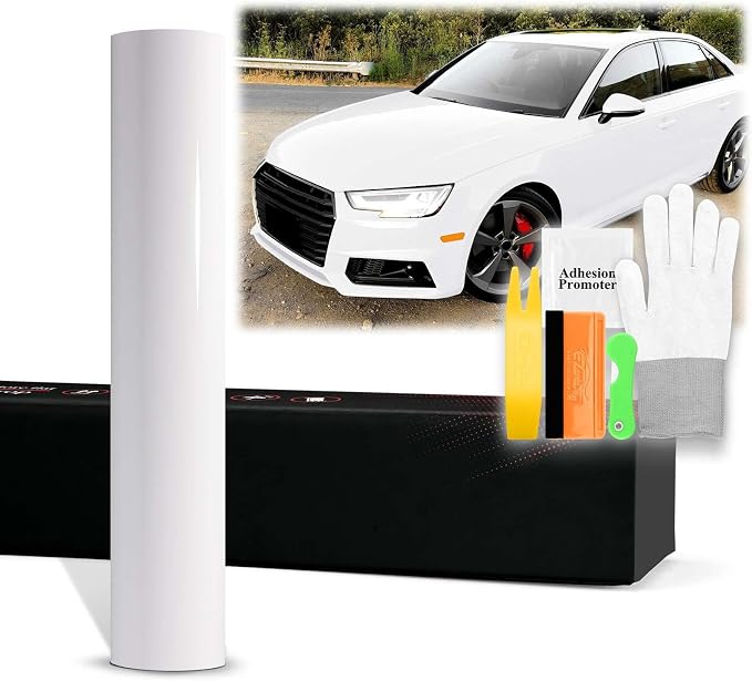 60"x84" (5FTx7FT) PPF Paint Protection Film Gloss Piano White Self Healing Auto Bra Vinyl Wrap Invisible Scratches Shield Sheet DIY with Tool Kit