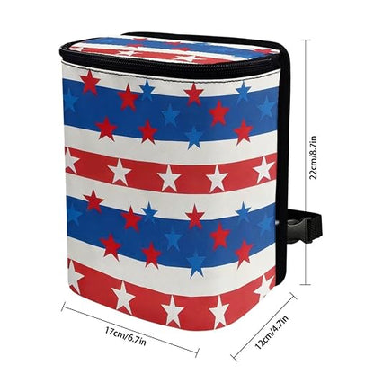 Talayituse American Flag Star Print Car Trash Can with Lid, 4th of July Leak Proof Auto Trash Bag Hanging Vehicle Garbage Can Multipurpose Storage Container for Back Seat Road Trip