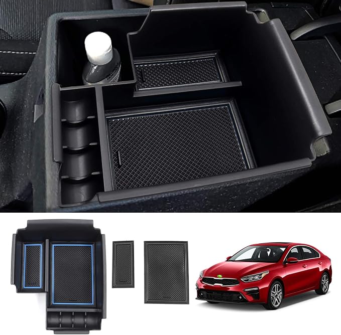 Autorder Center Console Organizer for 2019-2024 Kia Forte Accessories Armrest Storage Box Secondary Insert Tray with 2 Color Mats