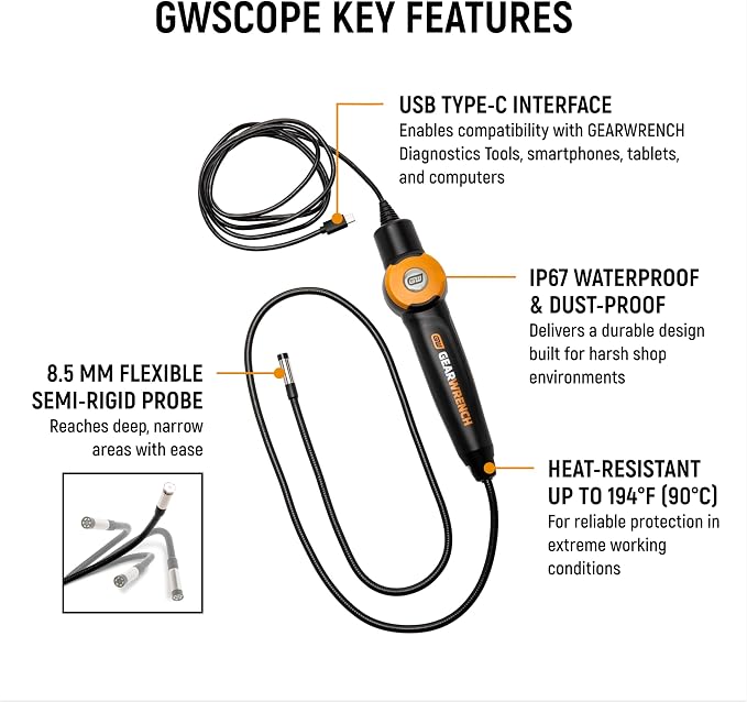 GEARWRENCH 5 pc. Automotive Diagnostic Set with Cart – 10" Bidirectional Diagnostic Tablet, TPMS Programming Tool & 20 Rubber Valve Sensors, HD USB-C Endoscope Camera, Mobile Work Cart | GWSMARTMOD