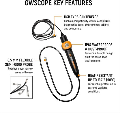 GEARWRENCH 5 pc. Automotive Diagnostic Set with Cart – 10" Bidirectional Diagnostic Tablet, TPMS Programming Tool & 20 Rubber Valve Sensors, HD USB-C Endoscope Camera, Mobile Work Cart | GWSMARTMOD