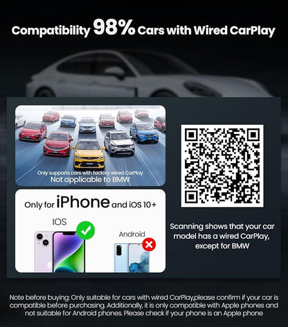 Wireless CarPlay Adapter for iPhone,Convert Wired to Wireless CarPlay Dongle for OEM Wired CarPlay Cars,Apple CarPlay Wireless Adapter Fit for Cars from 2015,Plug & Play Black