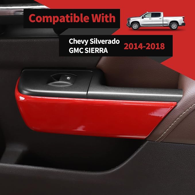 Voodonala for Chevy Silverado Car Door Interior Trim Cover Kits Compatibe with Chevy Silverado 2014-2018(ABS,4pcs/Set,Red)