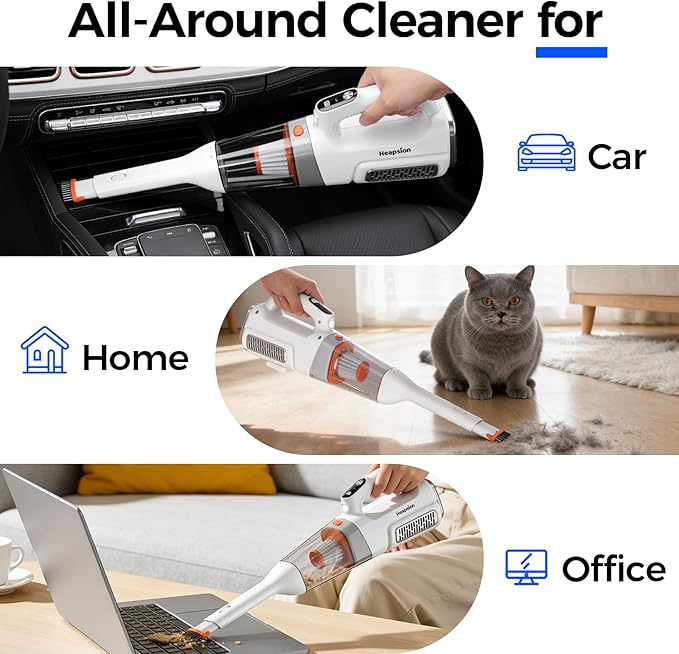 Heapsion Handheld Vacuum Cleaner Cordless, 7000Pa Suction, Portable Pet Hair Vacuum, 30-Min Runtime Rechargeable Type-C, Lightweight with Telescopic Tube for Car, Home & Office, with Telescopic Tube