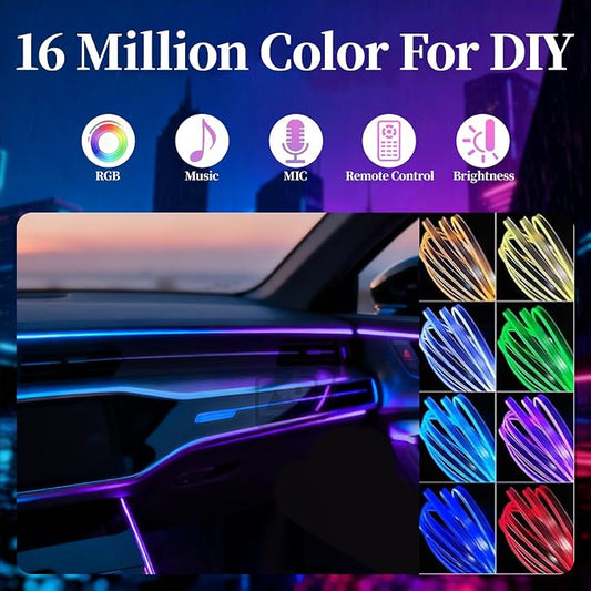 DIBMS APP Controlled 5-in-1 RGB 16 Million Color Options Interior Car LED Strip Lights, 236 inches Fiber Optic Ambient Lighting Kit with Music Mode, Universal Fit for Cars, Trucks, SUV Dashboard