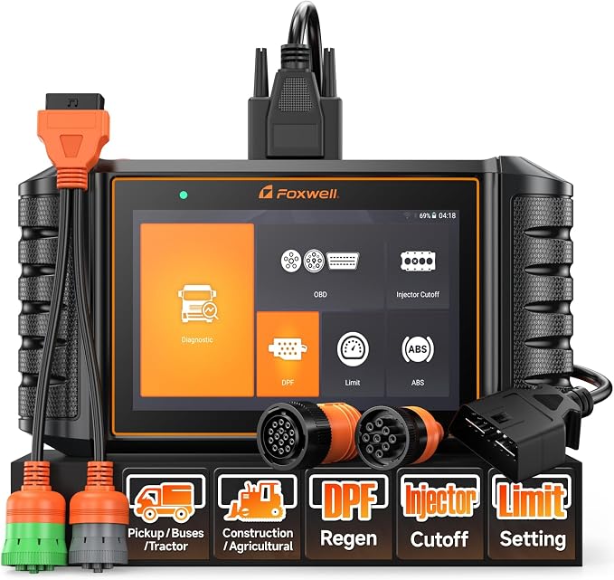 FOXWELL HD500 Heavy Duty Truck Scanner - Diesel Scanner with DPF Regen/Injector Cutoff/Limit Setting, Full System Diesel Diagnostic Scan Tool for Cummins, Detroit, Caterpillar, Paccar & Pickup Trucks