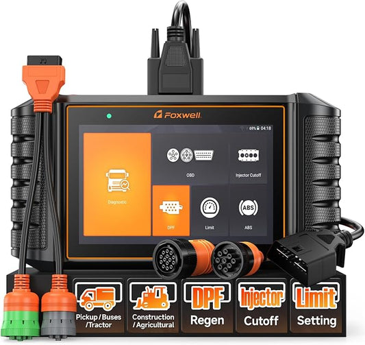 FOXWELL HD500 Heavy Duty Truck Scanner - Diesel Scanner with DPF Regen/Injector Cutoff/Limit Setting, Full System Diesel Diagnostic Scan Tool for Cummins, Detroit, Caterpillar, Paccar & Pickup Trucks