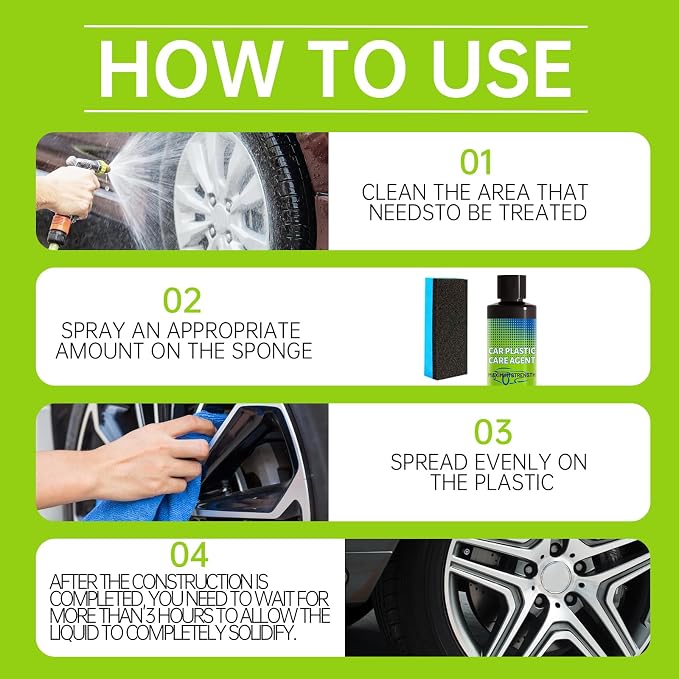 Plastic Restorer for Car Plastic Care Agent kit, Automotive Exterior and Interior Trim Scratch Remover Kit, Bring Plastic, Rubber, and Vinyl Back to Life! Safe Auto Detailing Supplies, 3.38 Fl.oz