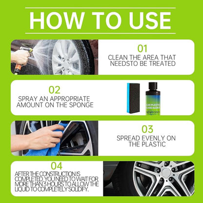 Plastic Restorer for Car Plastic Care Agent kit, Automotive Exterior and Interior Trim Scratch Remover Kit, Bring Plastic, Rubber, and Vinyl Back to Life! Safe Auto Detailing Supplies, 3.38 Fl.oz