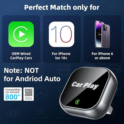 Wireless Carplay Adapter for iPhone Apple, 2026 Mini CarPlay Dongle, Plug & Play, No Delay, Convert Wired to Wireless Bluetooth Apple Carplay, with USB&USB-C, for iOS 10+ and 2016+ Cars