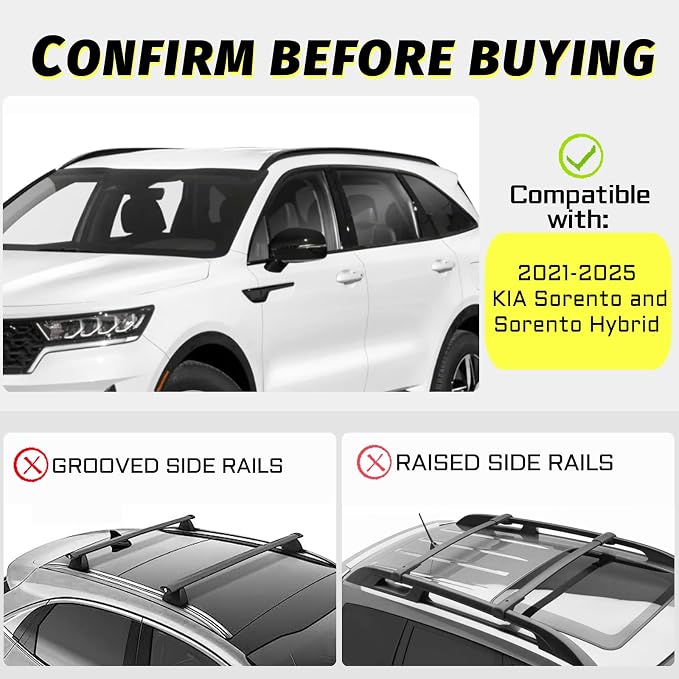 Gdydi 220lbs Car Roof Rack Cross Bars Compatible with 2021-2025 KIA Sorento and Sorento Hybrid (Fit for Flush Side Rails), Aluminum Lockable Roof Cross Bars for Kayak Bike Rooftop Cargo Carrier Bag