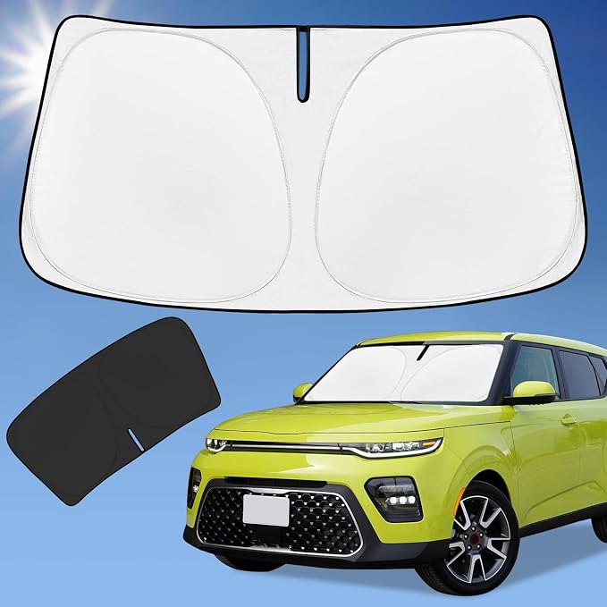 Sun Shade Sunshade for Kia Soul 2020-2024 2025 2026 Windshield Cover, 4-Layer Front Window Shade Custom fit SoulSun Visor 240T Retractable Shield Shade Blocks UV Rays Cooler Car Accessories