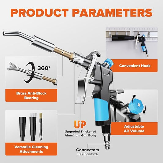 Tornado Air Cleaning Gun, Upgraded High Pressure Dryer Air Blow Gun Adjustable Wind Speed, 360° Rotating Nozzle for Thorough Cleaning Car Detailing Tools for Car Interiors & Exteriors