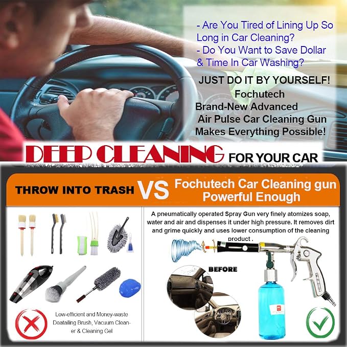 Car Cleaning Kit, Car Cleaning Gun, Car interior Cleaner, Pneumatic Car Wash Gun Spray Gun, Car Detailing Kit, Dust Remover/Upholstery Cleaner, Car Care Essentials (1/4'' NPT Air Plug)