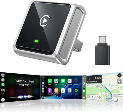Houflody Wireless CarPlay Adapter for Apple iPhone iOS 10+, (2026 Upgrade) Mini Aluminium CarPlay Adapter Converts Wired to Wireless, Plug & Play, Auto Connect Fast and Stable, with USB-C, Silver