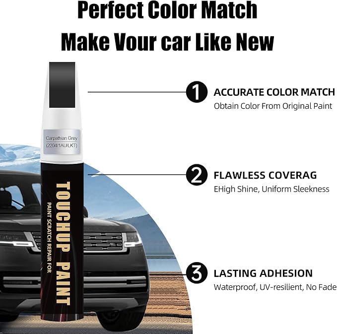 Carpathian Grey(2204/1AU/LKT) Car Paint Touch Up Pen Compatible with Landrover, 2-In-1 Color Accurate Touch Up Car Scratch Repair Paint Match Landrover Series Automotive Scratch Remover for Nicks & Chips Repair