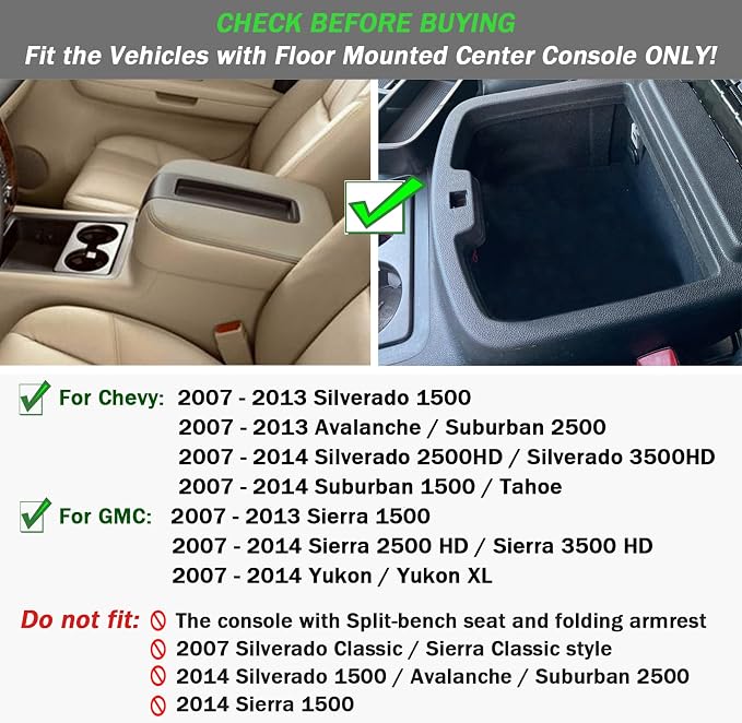 TOPINSTALL Center Console Organizer Compatible with 2007-2014 Chevy Silverado GMC Sierra Avalanche Tahoe Suburban Yukon Yukon XL Accessories, Truck Console Organizer Storage Full Size Tray