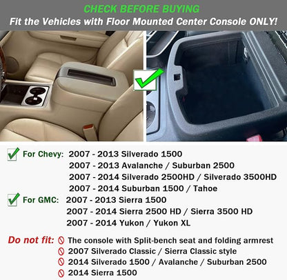 TOPINSTALL Center Console Organizer Compatible with 2007-2014 Chevy Silverado GMC Sierra Avalanche Tahoe Suburban Yukon Yukon XL Accessories, Truck Console Organizer Storage Full Size Tray