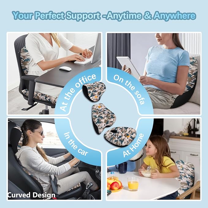 NS YOLO Ergonomic Car Seat Cushion with Comfort Memory Foam Neck Pillow, Car Pillow,Lumbar Support and Big Size Soft Seat Cushion for Driving Seat,Office Chair and Wheel Chair (CAMO-3 pcs)