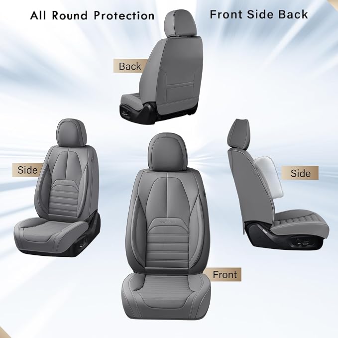 Coverado Car Seat Covers Full Set, Gray Seat Covers for Cars, Automotive Seat Covers, Waterproof Nappa Leather Front Seats and Back Car Seat Protector, Universal Fit for Most Cars SUV Trucks