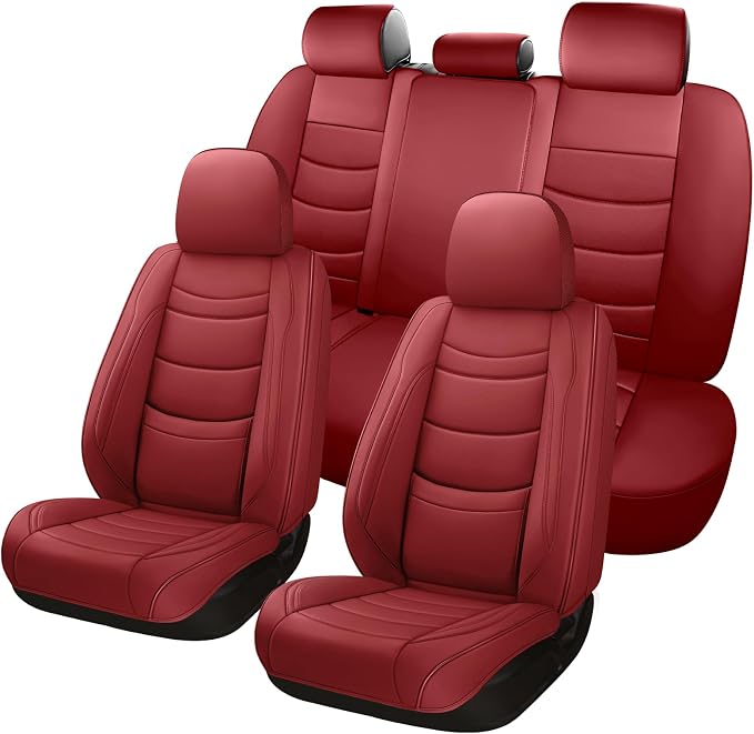 NS YOLO Leather Car Seat Covers Full Set,Universal Fit for Most Cars,SUVs and Sedans,Waterproof Luxury Leatherette Cushions, 5 Seats Protectors (Wine Red, Full Set-5 Seats(Front and Rear))