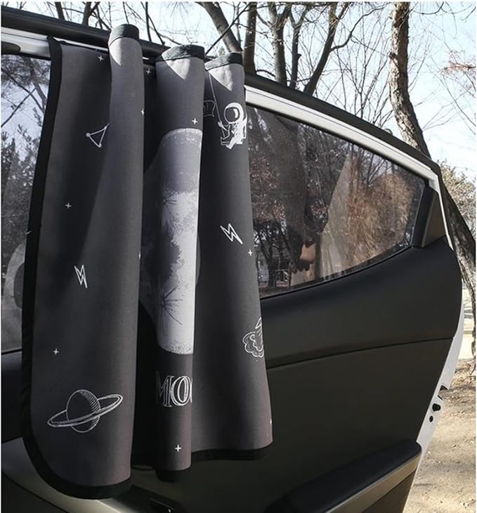 Magnetic Car Sun Shade Curtain for Side Window – Sun Blocker and UV Protector for Baby, Kids, and Pets – Universal Fit with Built-in Magnets for Steel-Framed Door (Moon)