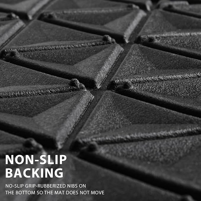 CAR PASS Bling Diamond Car Mats Rubber Floor Mats Full Set Anti-Slip 3D Rhombus Waterproof Trim to Fit Liner Universal Glitter Crystal Sparkly Shining Rhinestone Girl Women SUV Sedan Van, Black Silver
