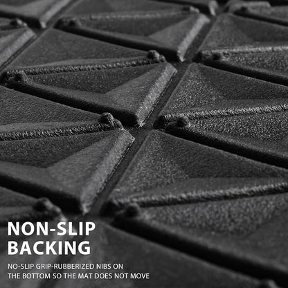 CAR PASS Bling Diamond Car Mats Rubber Floor Mats Full Set Anti-Slip 3D Rhombus Waterproof Trim to Fit Liner Universal Glitter Crystal Sparkly Shining Rhinestone Girl Women SUV Sedan Van, Black Silver