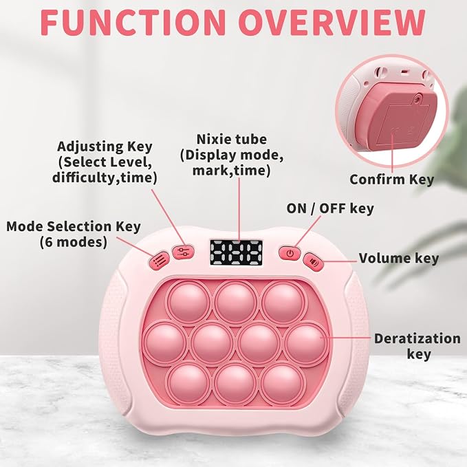 Intoypad Pop Game Light Up Fidget Toy for Kids, 6 Modes LED Screen Quick Push Controller Electric Fidget Popper Bubble Game Car Games Travel Activities Birthday Toys for Girls Pink