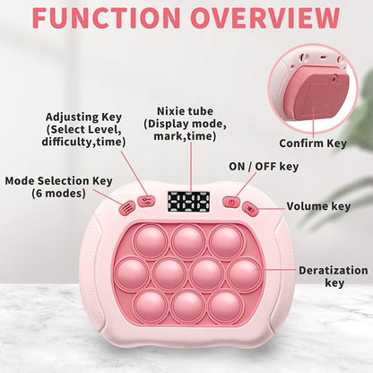 Intoypad Pop Game Light Up Fidget Toy for Kids, 6 Modes LED Screen Quick Push Controller Electric Fidget Popper Bubble Game Car Games Travel Activities Birthday Toys for Girls Pink