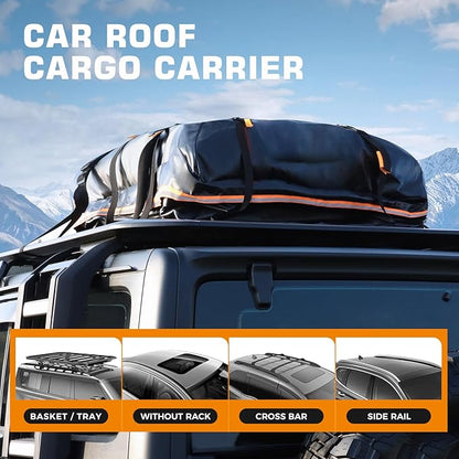 Kingfun Car Rooftop Cargo Carrier Bag, Waterproof 15 Cubic Feet Car Roof Luggage Carrier for All Vechicles with/Without Racks, Includes Anti-Slip Mat, 8 Reinforced Straps, 6 Door Hooks,Luggage Locks