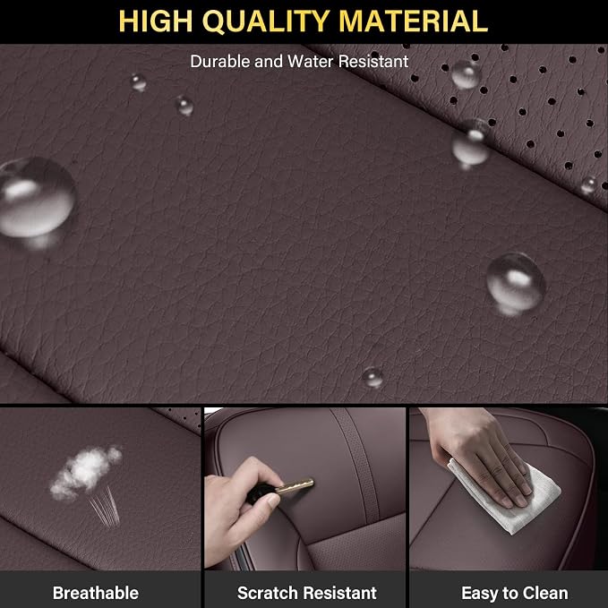 Coverado Chevy Silverado Seat Covers, Leather Car Seat Covers Custom Fit for Chevy Silverado GMC Sierra 2014-2018 1500, 2015-2019 2500HD 3500HD (Full Set, Brown)