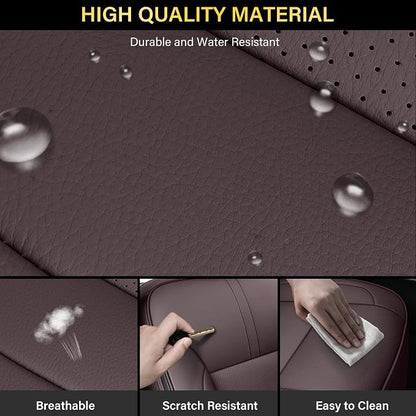 Coverado Chevy Silverado Seat Covers, Leather Car Seat Covers Custom Fit for Chevy Silverado GMC Sierra 2014-2018 1500, 2015-2019 2500HD 3500HD (Full Set, Brown)