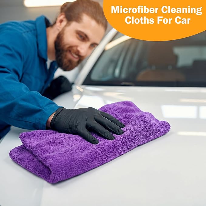 Tallew 16 Pcs Car Microfiber Towels Buffing Drying Wash Cleaning Cloths Plush Large Towels Thick Care Polishing Detailing Waxing Scratch Proof Towel, 15.75 x 15.75 Inch (Multicolor)