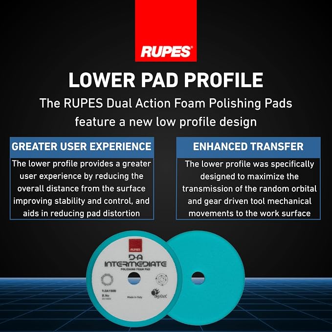 RUPES 150mm Pack of 6 Light Blue D-A Intermediate Foam Polishing Pads | Ideal for Paint Correction & Gloss Enhancement | Improves Cutting Performance | Compatible with 5" Backing Plate
