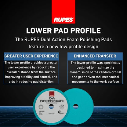 RUPES 150mm Pack of 6 Light Blue D-A Intermediate Foam Polishing Pads | Ideal for Paint Correction & Gloss Enhancement | Improves Cutting Performance | Compatible with 5" Backing Plate
