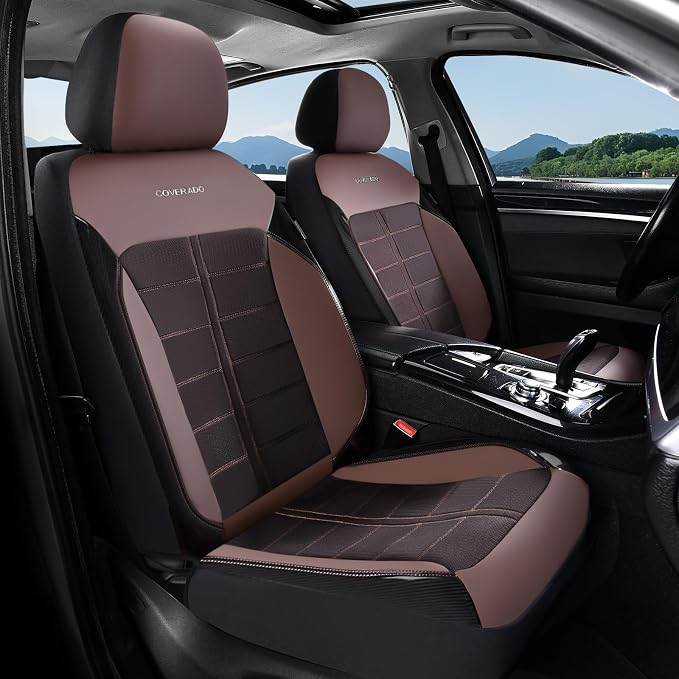 Coverado Air Mesh Seat Cover, Car Seat Cover Front Seats, 3D Breathable Seat Protectors Sports Carbon Fiber Design Airbag Compatible Comfort Universal for Most Cars, Van,Trucks, SUV, Brown