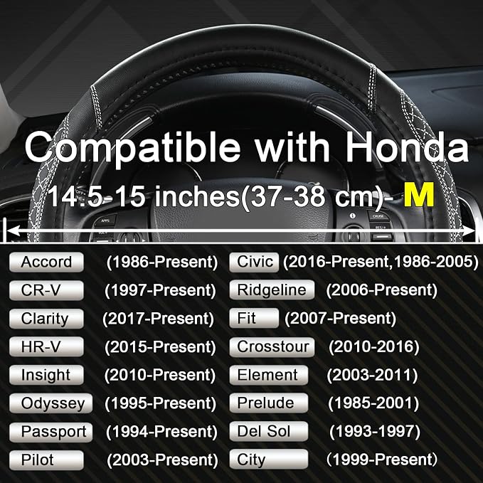 West Llama Customized Auto Car Steering Wheel Cover for Honda(Black+Gray-Standard Size)