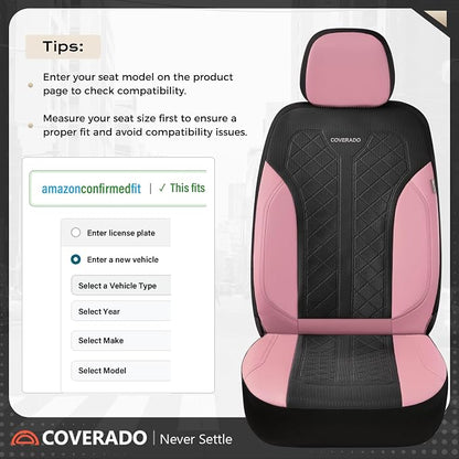 Coverado Car Seat Covers 2-Pack, Luxury Front Seat Covers, Automotive Car Seat Protectors, Pink Driver Seat Covers Universal Fit for SUVs, Trucks, Sedans