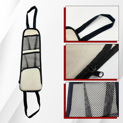 Car Seat Side Organizer, Seat Side Storage Pocket, Multifunctional Mesh Net Pocket, Car Multi-Pockets Backseat Organizer Side Hanging Bag for Storage Coins, Cell Phones, Glasses (Beige, 1PCS)