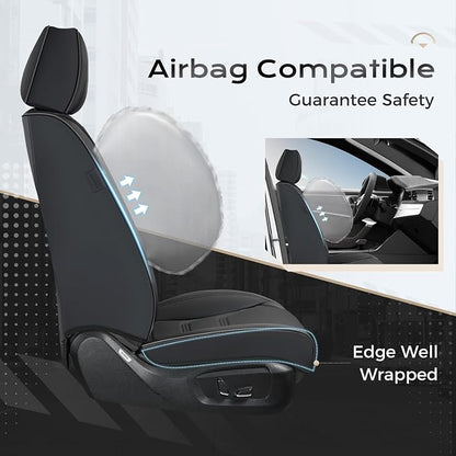 Coverado Car Seat Covers Front Seats, 2 Piece Car Seat Protector Waterproof Leather Seat Cushion Universal Fit for Truck Automotive Vehicles Black
