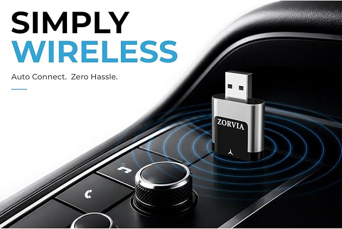 ZORVIA Wireless CarPlay Adapter for iPhone & Android Auto 2026 Upgraded - Convert Wired CarPlay to Wireless, Fast Auto Reconnect, Plug and Play, USB-C & USB-A (Silver)