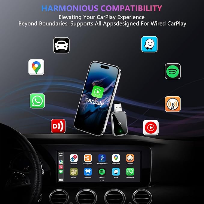 Wireless carplay Adapt for iPhone（IOS10+）.Phone-Car Connectivity.Wired to Wireless Smart car Machine Interconnection abox. Mini Size with Extended USB-A and Type-C