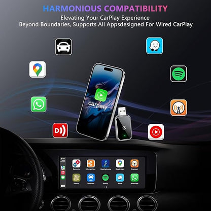 Wireless carplay Adapt for iPhone（IOS10+）.Phone-Car Connectivity.Wired to Wireless Smart car Machine Interconnection abox. Mini Size with Extended USB-A and Type-C