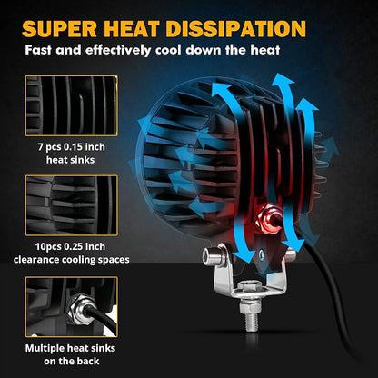 Auxbeam 4 Inch 72W Round Offroad Lights, 2PCS 7200LM LED Driving Pod Spot Lights White Beam with Wiring Harness Fit for Jeep Vehicle Truck SVU Motorcycle UTV