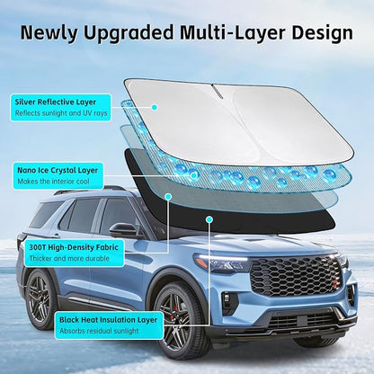 Windshield Sun Shade for Kia Telluride 2020-2026 Sunshade 300T Windshield Cover Protector Blocks UV Rays Custom Fit Telluride Front Window Shades Windshield Accessories Keep Cool Foldable