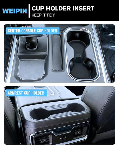 Refreshed Models 2022-2026 Chevy Silverado 1500/GMC Sierra 1500&2024-2026 Sierra 2500HD 3500HD 2PCS Center Console&Armrest Cup Holder Inserts - Full Console w/Bucket Seats Only